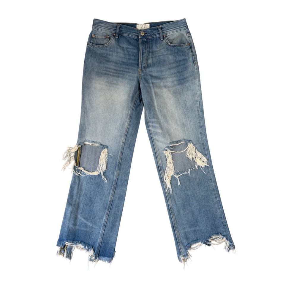 Free People We The Free Twenty-Seven Distressed Straight Leg Jeans Light Wash 27